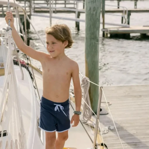 minnow Boys Navy Boardie With Side Binding Navy With Side Piping Hot