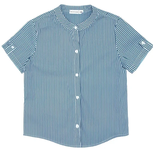 minnow Boys Short Sleeve Button Down Shirt Navy Stripe Clearance