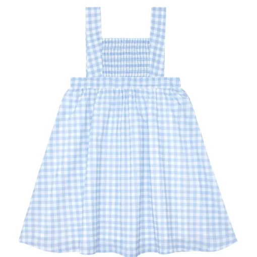minnow Girls Blue Gingham Smocked Bib Dress Oasis Blue Gingham Discount