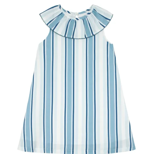 minnow Girls Freshwater Stripe Ruffle Collar Dress | Swim White Hot
