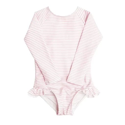 minnow Girls Light Rashguard One Piece Pink Stripe Fashion