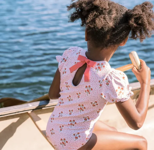minnow Girls Puff Sleeve One Piece | Swim Raspberry Red Outlet