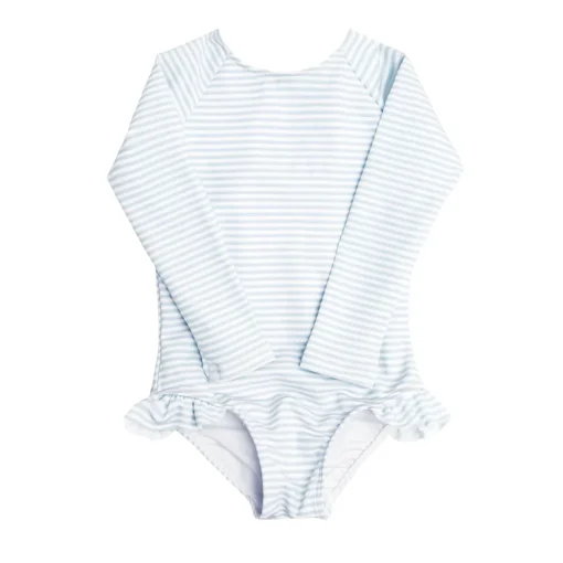 minnow Girls Rashguard One Piece Powder Blue Stripe Hot