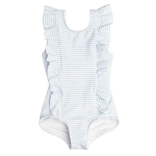 minnow Girls Ruffle One Piece Powder Blue Stripe Outlet