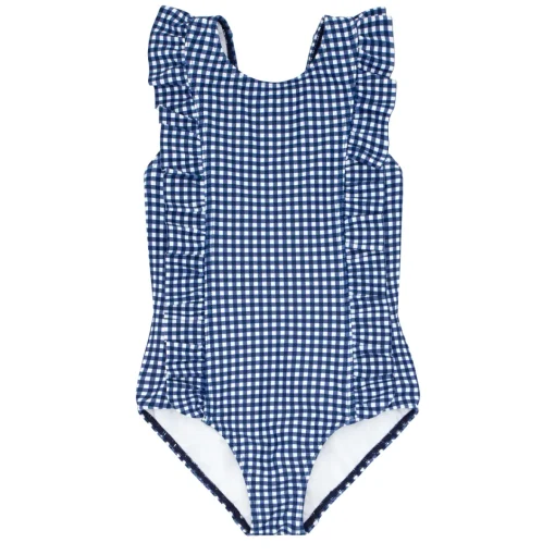 minnow Girls Ruffle One Piece | Swim Navy Gingham Hot
