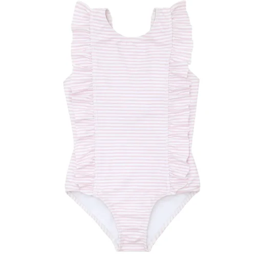 minnow Girls Ruffle One Piece Pink Stripe Discount