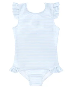 minnow Girls Ruffle Sleeve Rashguard One Piece Powder Blue Stripe Online
