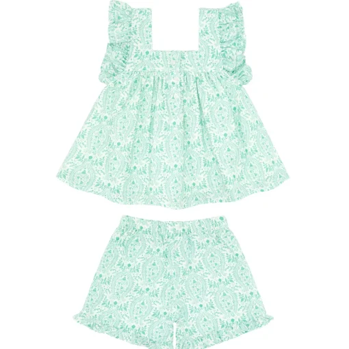 minnow Girls Ruffle Top And Short Set Abaco Green Paisley Discount