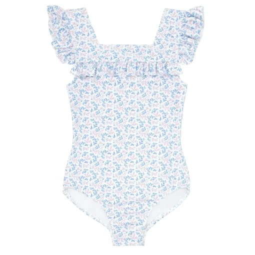 minnow Girls Square Neck Double Ruffle One Piece Briland Blue Botanic Fashion