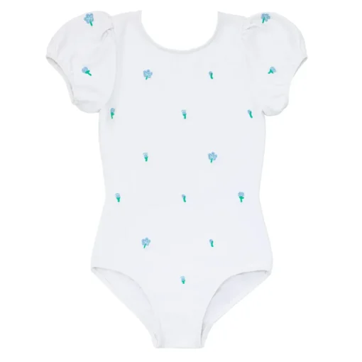 minnow X Fanm Mon Girl's Puff Sleeve One Piece Coconut Grove White Hot