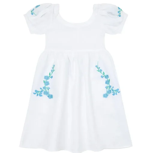 minnow X Fanm Mon Girl's Puff Sleeve Dress Coconut Grove White Best