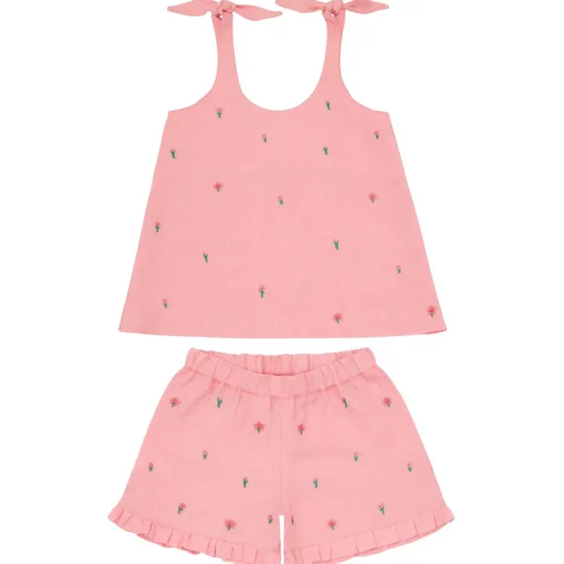 minnow X Fanm Mon Girl's Tie Knot Short Set Hibiscus New