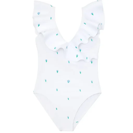minnow X Fanm Mon Women's Ruffle One Piece Coconut Grove White New