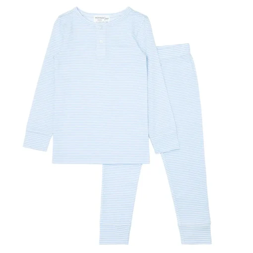 minnow Unisex Pima Pajamas Set Powder Blue Stripe Fashion