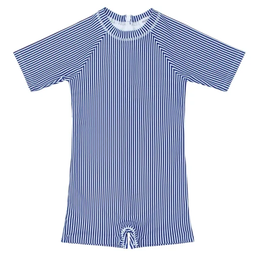 minnow Unisex Short Sleeve Rashguard One Piece Navy Stripe New