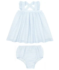 minnow Baby Flutter Tank Bloomer Set Powder Blue Stripe New