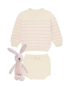 minnow Baby Girls Knit Bundle Cream And Pink Stripe Fashion