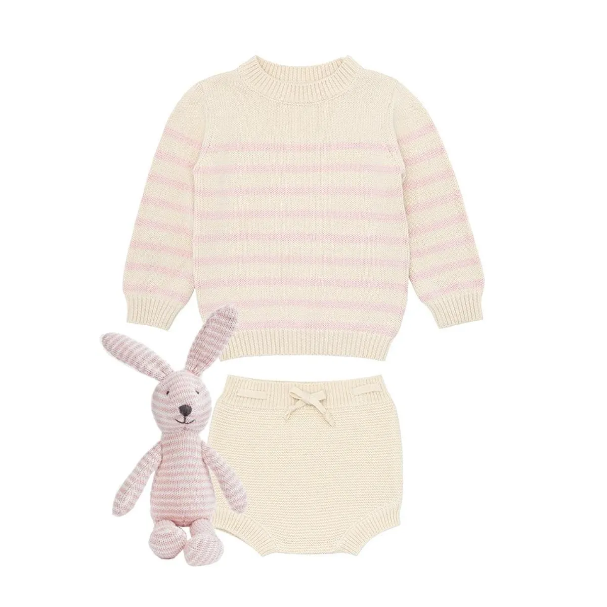 minnow Baby Girls Knit Bundle Cream And Pink Stripe Fashion