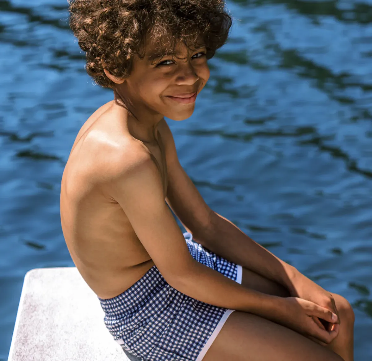 minnow Boys Boardie | Swim Navy Gingham Outlet
