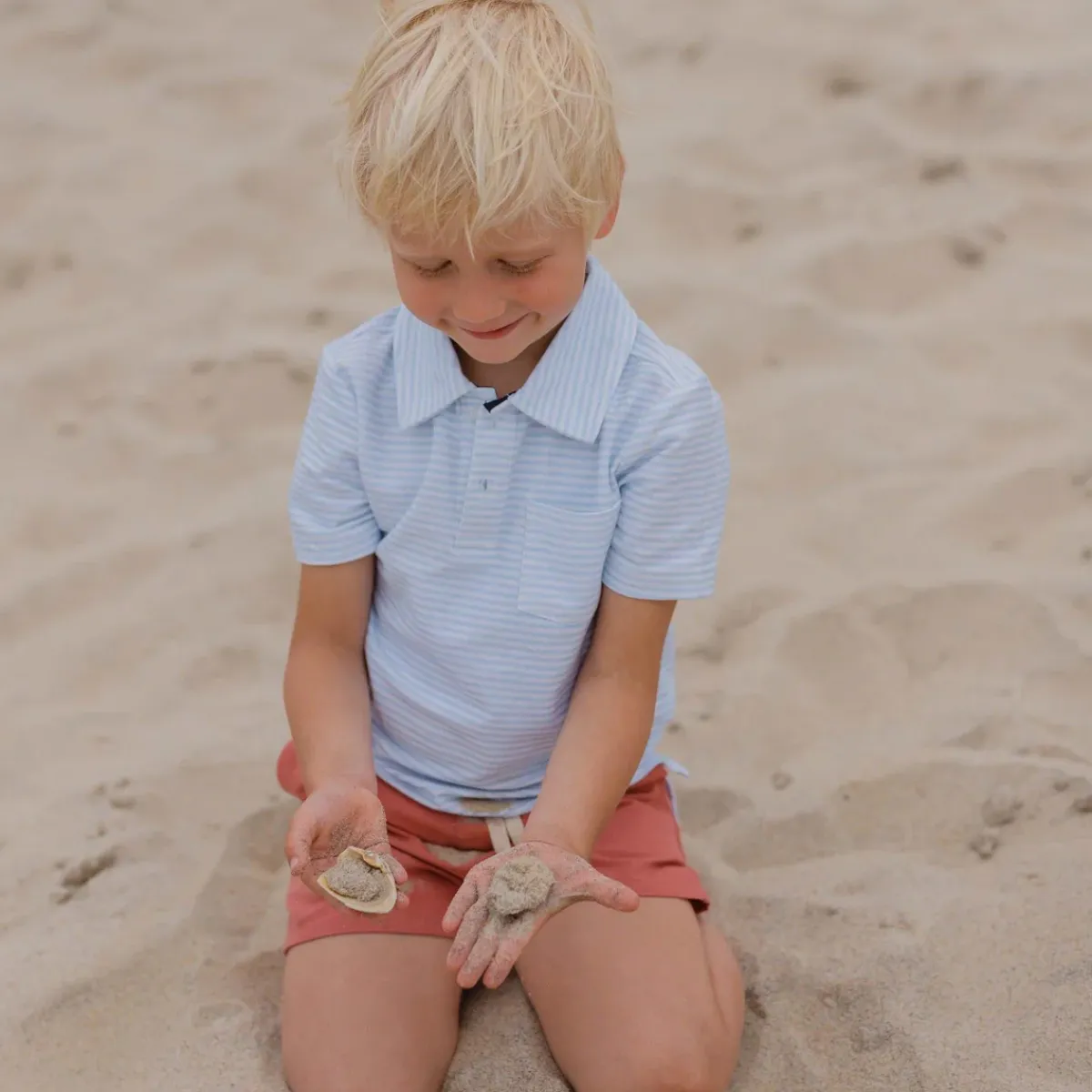 minnow Boys Cotton Polo Powder Blue Stripe Hot