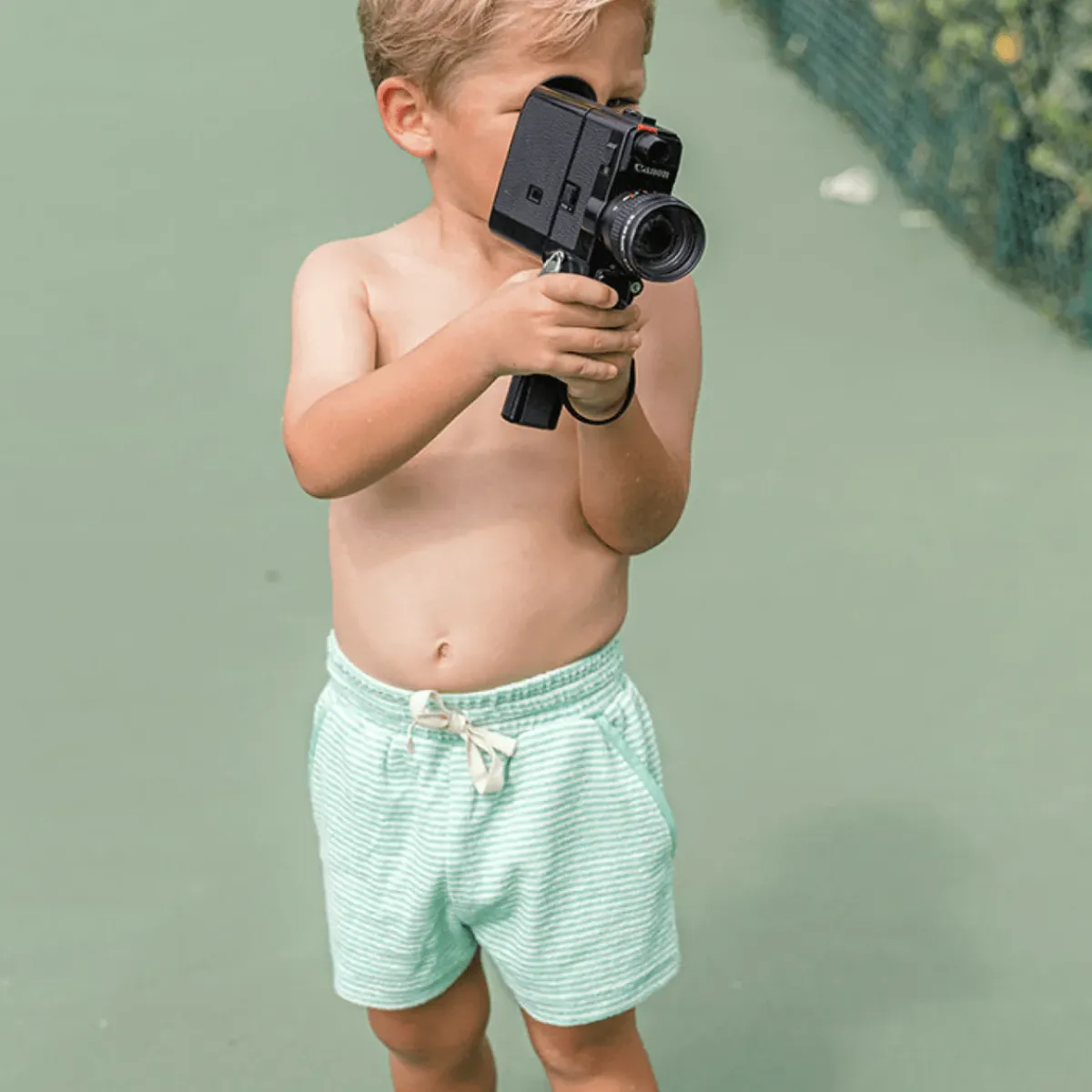 minnow Boys Stripe French Terry Short Abaco Green Hot