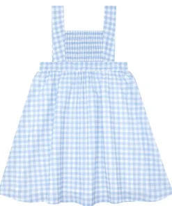 minnow Girls Blue Gingham Smocked Bib Dress Oasis Blue Gingham Discount