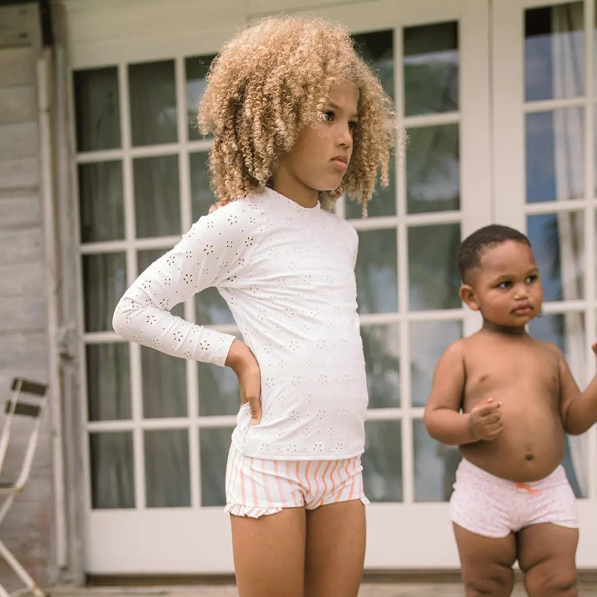 minnow Girls Calypso Coral Stripe Swim Shorts Calypso Coral Botanic Best