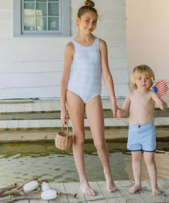 minnow Girls Double Bow One Piece Sunwashed Plaid Fashion