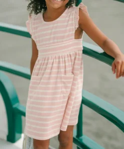 minnow Girls French Terry Pinafore Dress | Swim Pink And Cream New