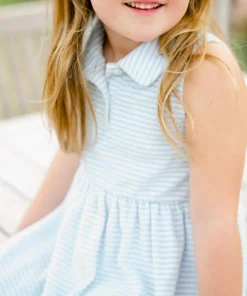 minnow Girls French Terry Tennis Dress Powder Blue Stripe Sale