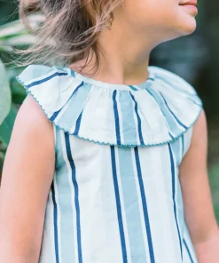 minnow Girls Freshwater Stripe Ruffle Collar Dress | Swim White Hot