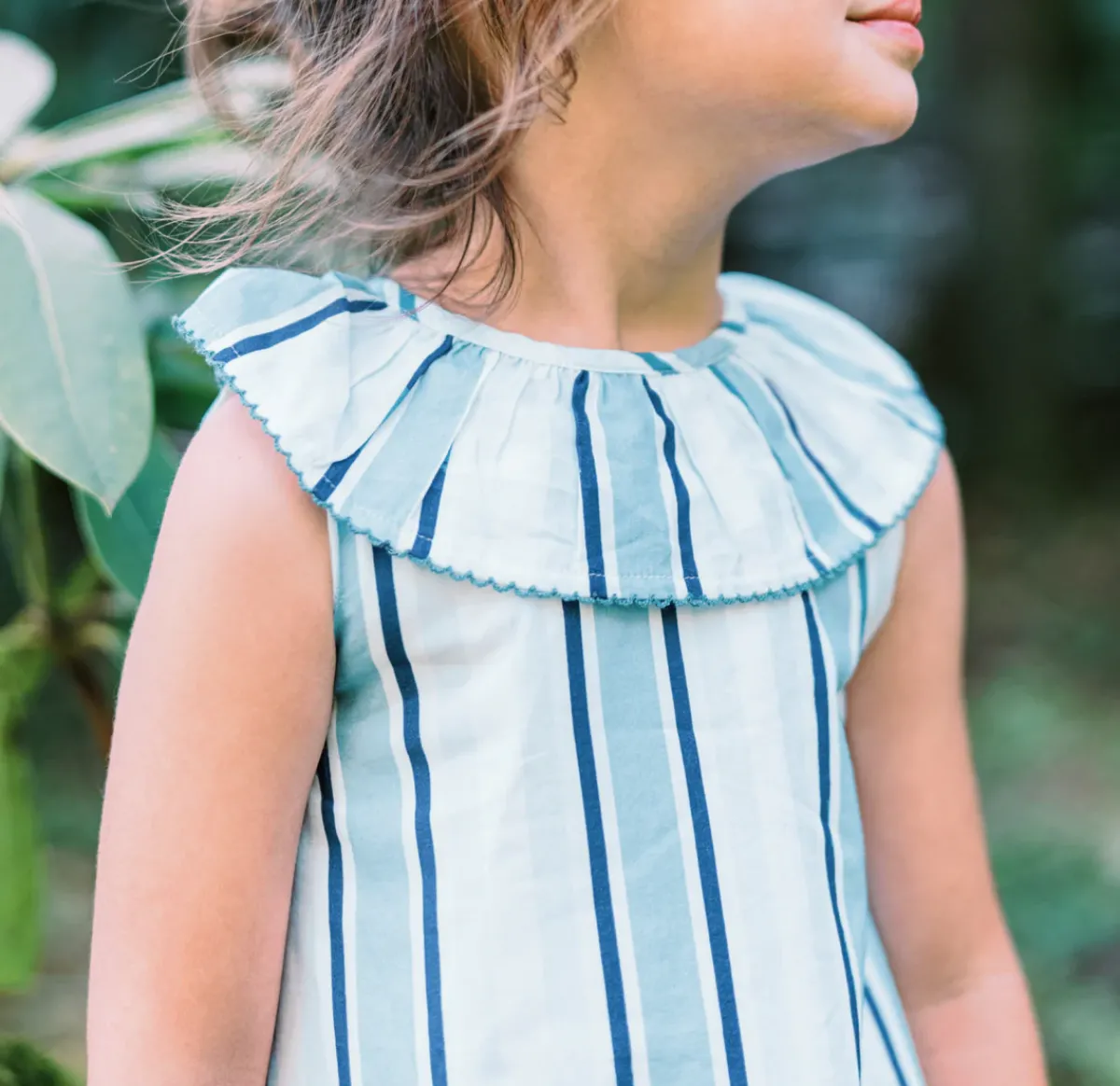 minnow Girls Freshwater Stripe Ruffle Collar Dress | Swim White Hot