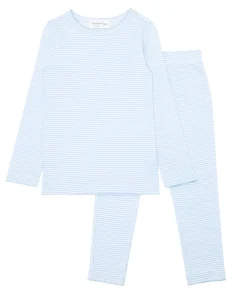 minnow Girls Pima Pajamas Set Powder Blue Stripe Best