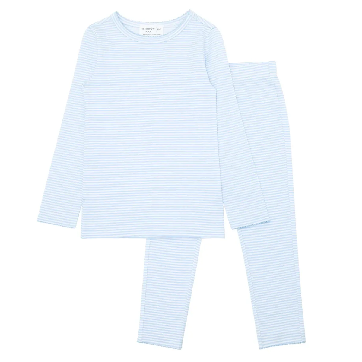 minnow Girls Pima Pajamas Set Powder Blue Stripe Best