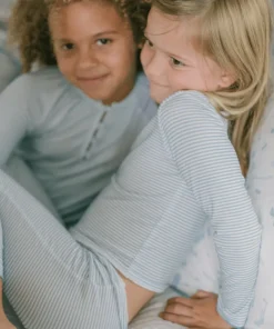 minnow Girls Pima Pajamas Set Powder Blue Stripe Best