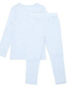 minnow Girls Pima Pajamas Set Powder Blue Stripe Best