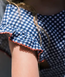 minnow Girls Pinafore Dress | Swim Navy Gingham Discount