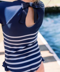 minnow Girls Rashguard One Piece | Swim Navy Breton Stripe Clearance