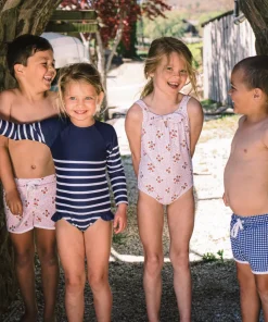 minnow Girls Rashguard One Piece | Swim Navy Breton Stripe Clearance