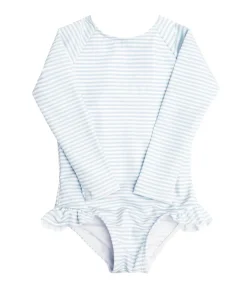 minnow Girls Rashguard One Piece Powder Blue Stripe Clearance