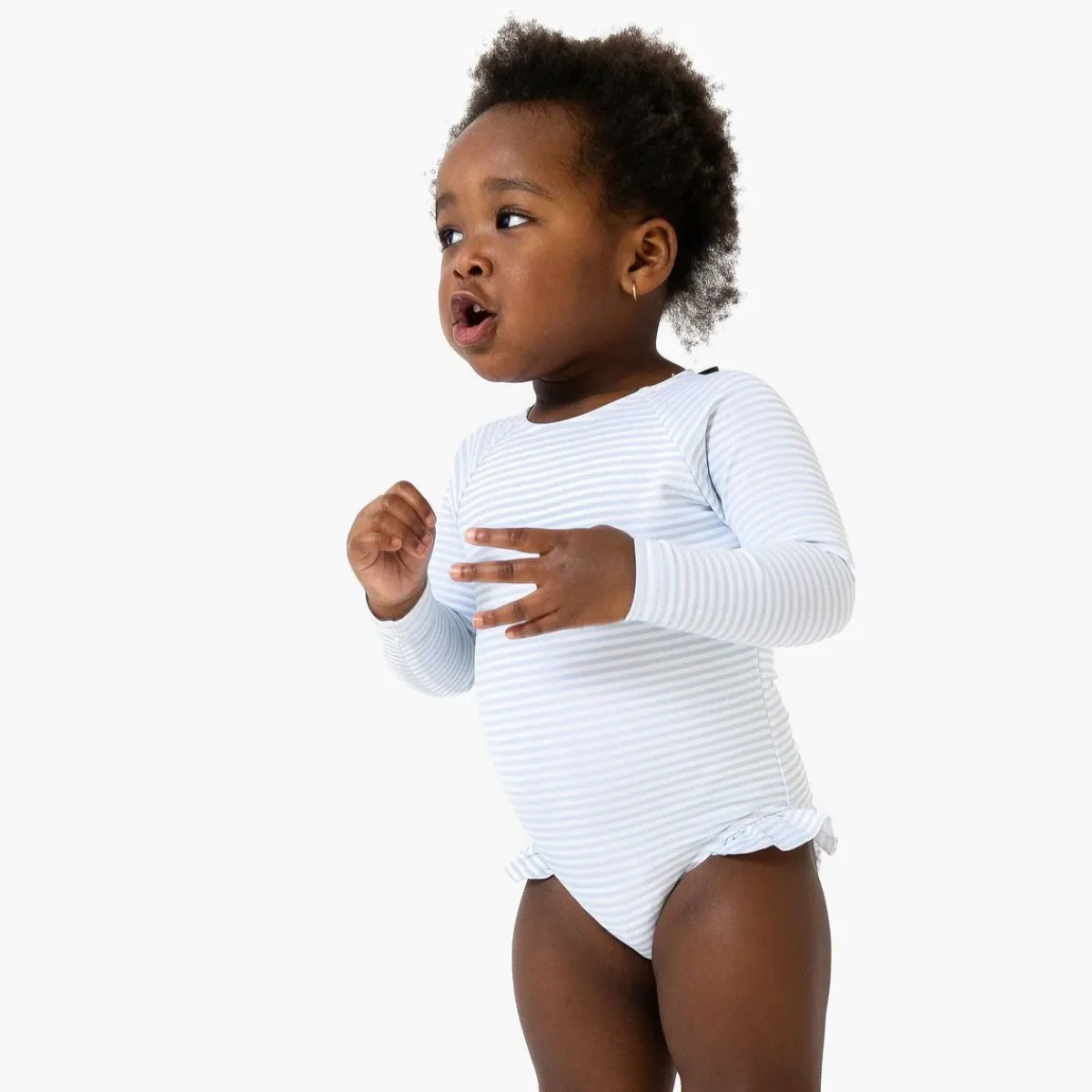 minnow Girls Rashguard One Piece Powder Blue Stripe Clearance