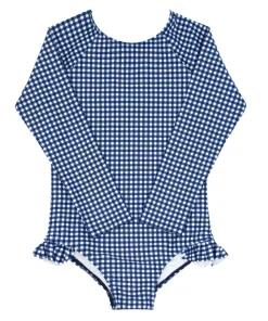 minnow Girls Rashguard One Piece | Swim Navy Gingham New