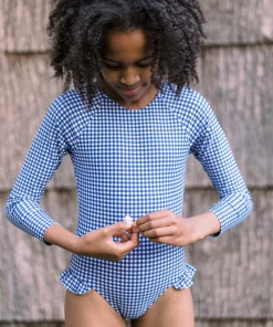 minnow Girls Rashguard One Piece | Swim Navy Gingham New