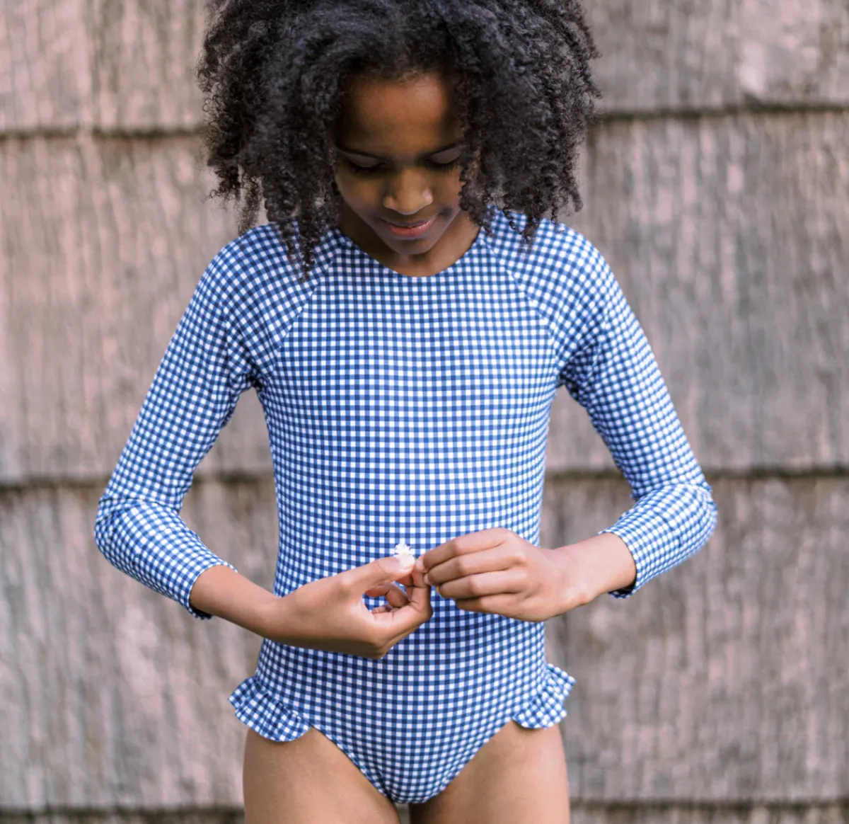 minnow Girls Rashguard One Piece | Swim Navy Gingham New