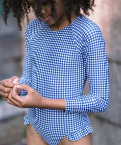 minnow Girls Rashguard One Piece | Swim Navy Gingham New