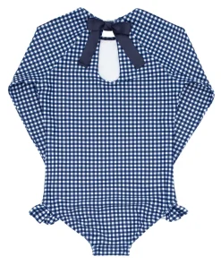 minnow Girls Rashguard One Piece | Swim Navy Gingham New