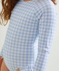 minnow Girls Rashguard One Piece Oasis Blue Gingham Fashion