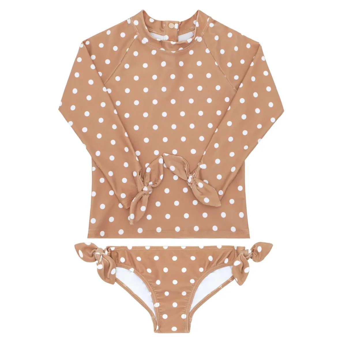 minnow Girls Rashguard Set Mocha Dot Fashion