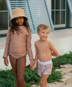 minnow Girls Rashguard Set Mocha Dot Fashion