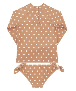 minnow Girls Rashguard Set Mocha Dot Fashion